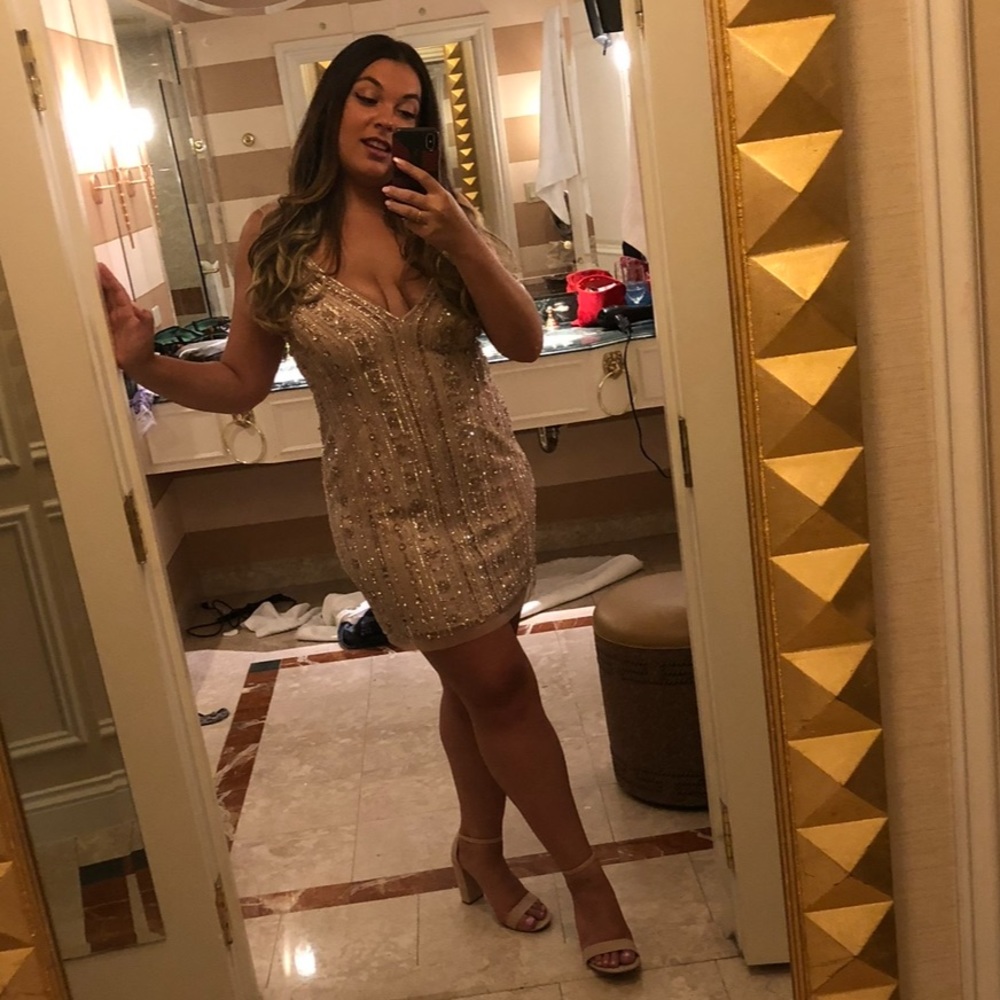 Aidan Mattox Blush Beaded Cocktail Dress